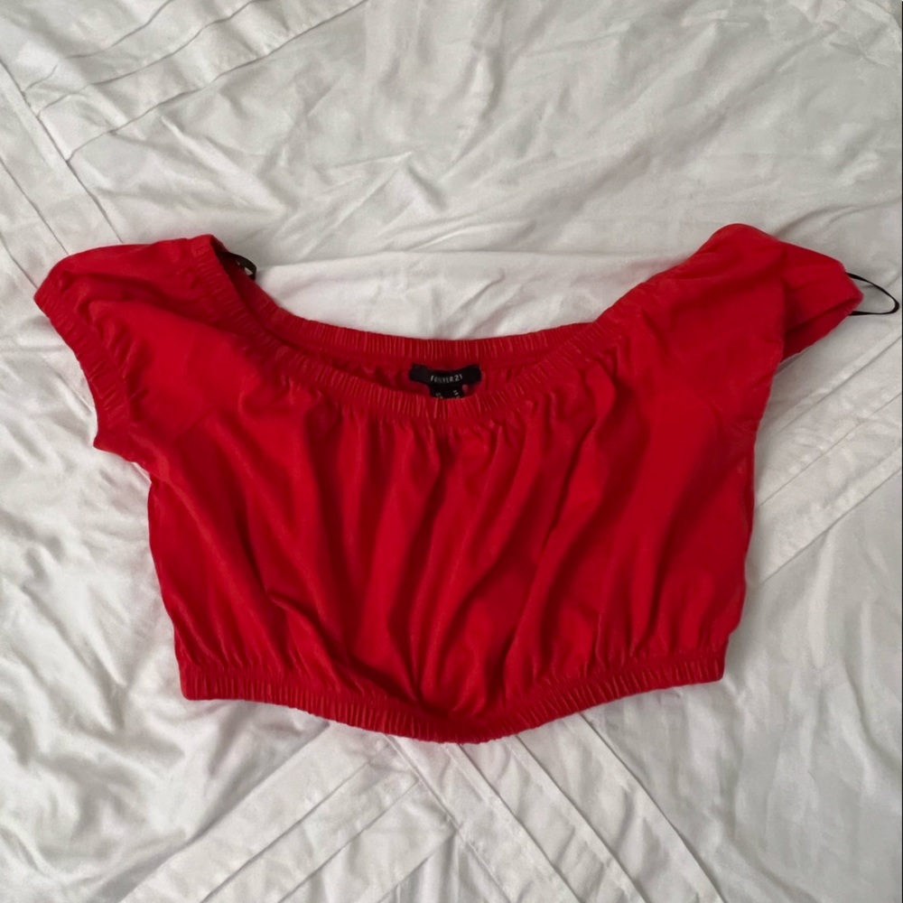 Red off the shoulder crop top
